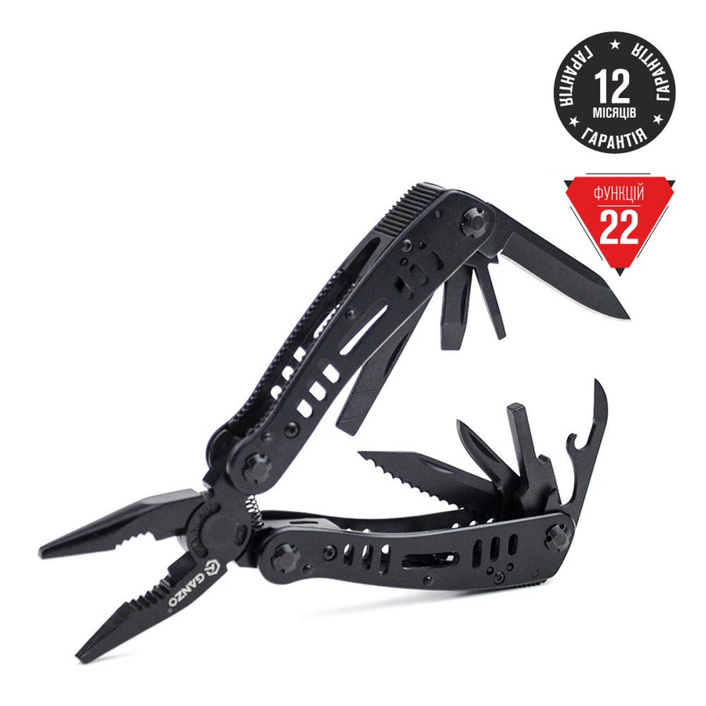 Мультитул Ganzo G103, (19.3 см) 22 функції, чорний + біти та чохол