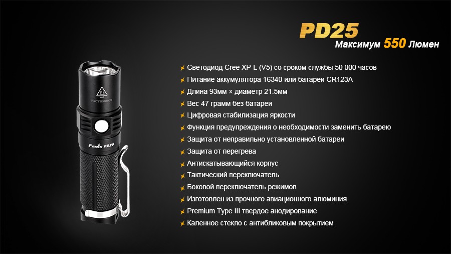 Ліхтар ручний Fenix PD25+16340 USB, фото 22