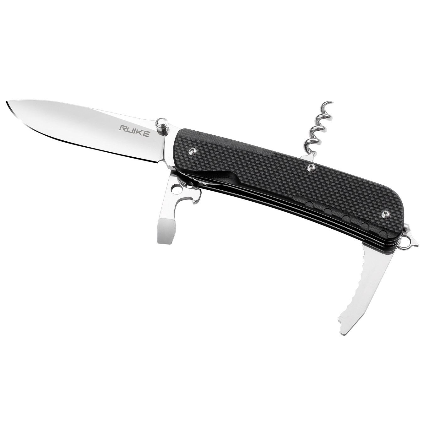 Багатофункціональний ніж Ruike Trekker LD21-B, (8.5 см) 12C27 / G10 чорний, 12 інстр.