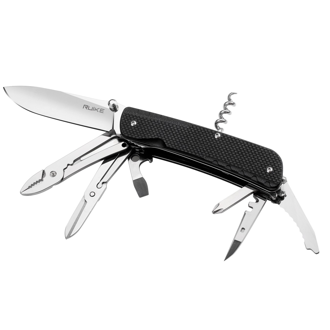 Багатофункціональний ніж Ruike Trekker LD41-B, (8.5 см) 12C27 / G10 чорний, 22 інстр.