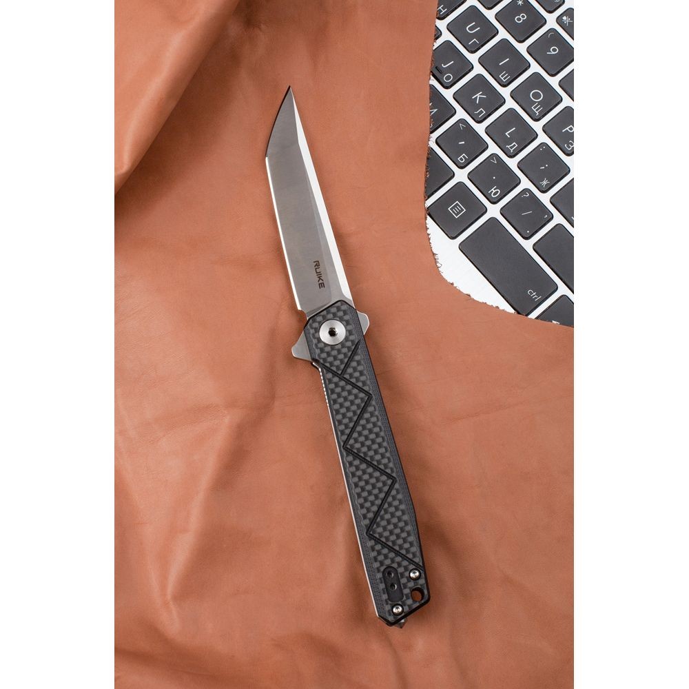 Ніж складаний туристичний Ruike P127-CB, 14C28N / G10 + carbon fiber чорний