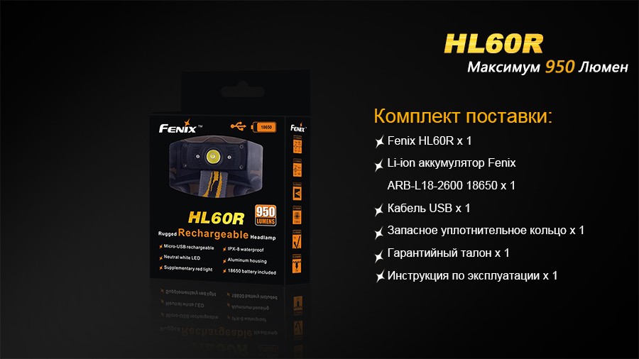 Ліхтар налобний Fenix HL60R Cree XM-L2 U2 Neutral White LED, фото 22