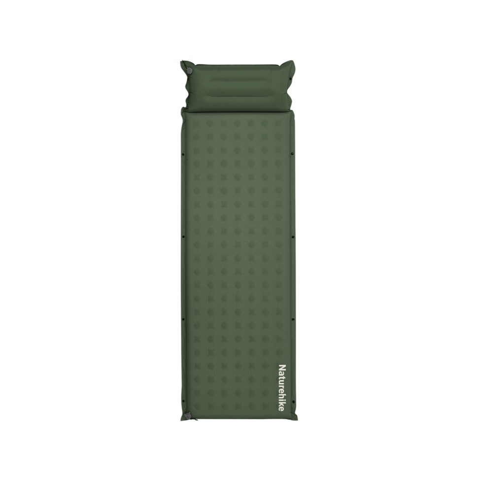 Матрац туристичний із подушкою, самонадувний одномісний Naturehike CNK2550WS025, вологостійкий, 200х65х6 см, зелений