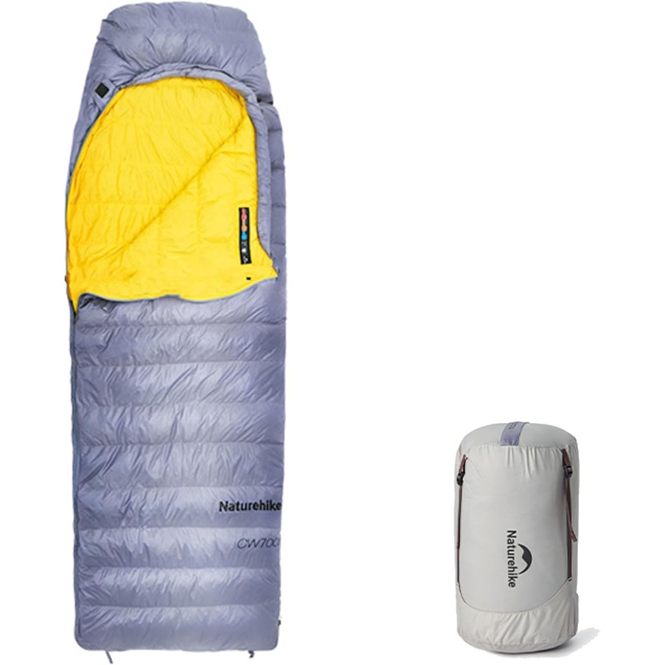 Спальник з натуральним пухом Naturehike CW700 CNK2450WS048, p-р L, жовто-сірий