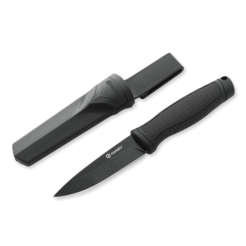 Ніж фіксований туристичний Ganzo G806BW (9.8 см) 8Cr14 / PP+TPR чорний з чохлом