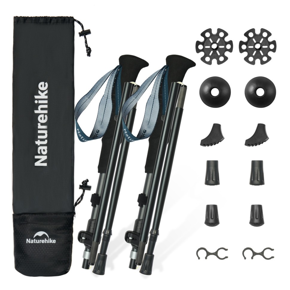 Комплект із п'ятисекційних складаних трекінгових палиць Naturehike CNK2450DS013 Gale Pro, - , , чорні