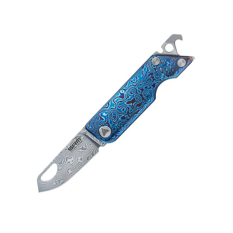 Ніж складаний кишеньковий SRM 6435-TL, (4.1 см) Damascus / Titanium блакитний