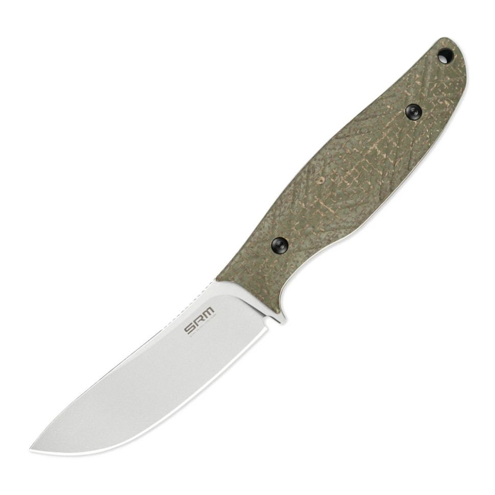 Ніж з чохлом туристичний SRM Fossa 605T-MP, 14C28N / Micarta зелений