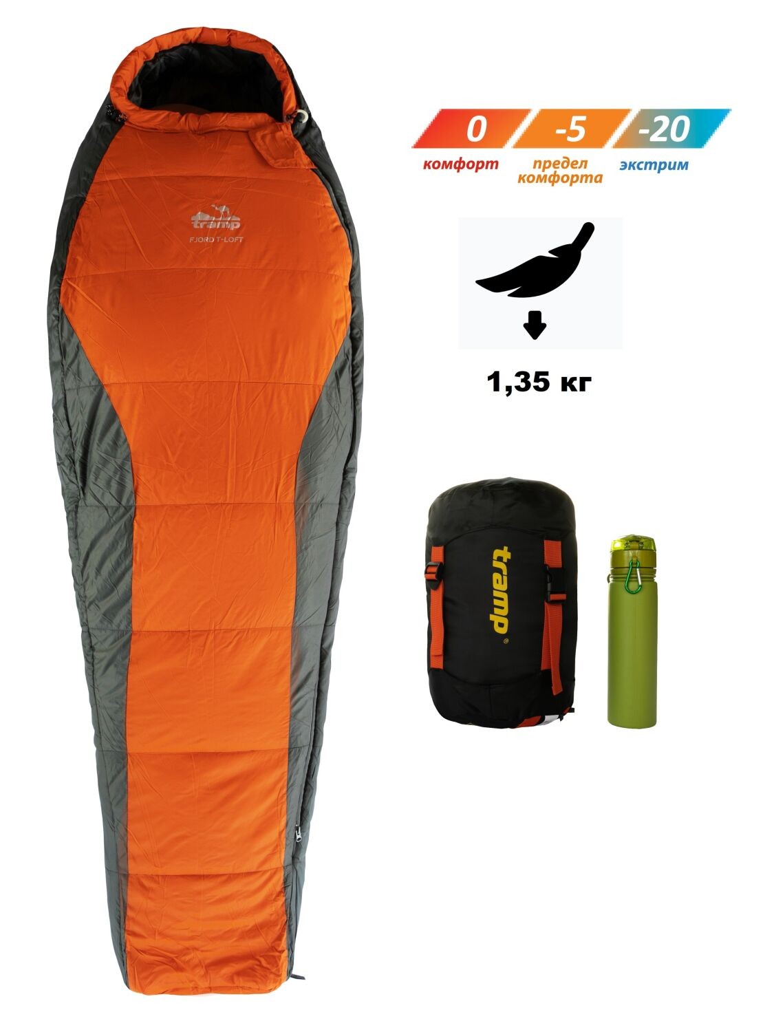 Спальний мішок Tramp Fjord Regular кокон лівий orange/grey / - UTRS-049R