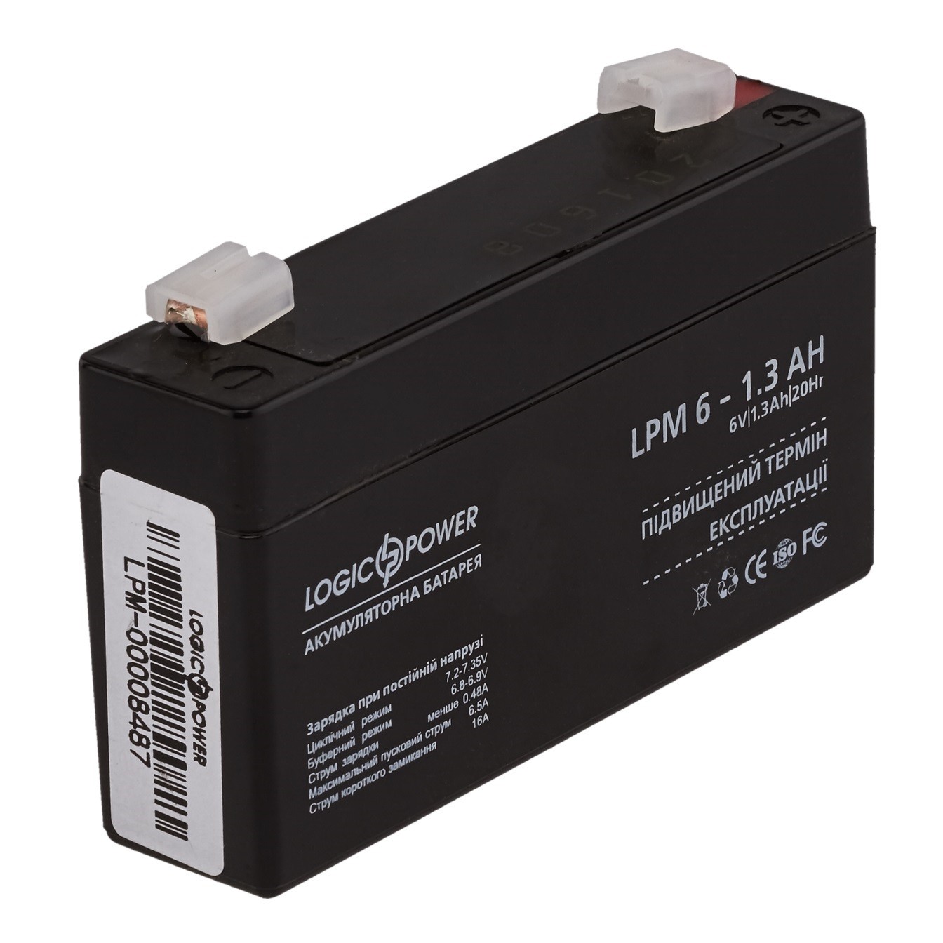 Герметична свинцево-кислотна акумуляторна батарея LogicPower LPM6-1.3AH